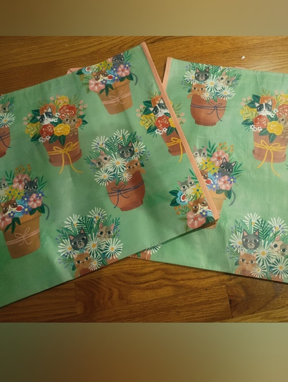 Floral cat print reusable tote bags (2)